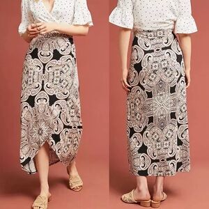 Maeve By Anthropologie Corvo Faux Wrap Paisley Jersey Midi Skirt In Brown Size S